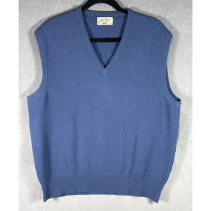 The Brackendale Scotland 100% Lambswool Sweater Vest‎ Mens M/L Blue V-Neck Knit